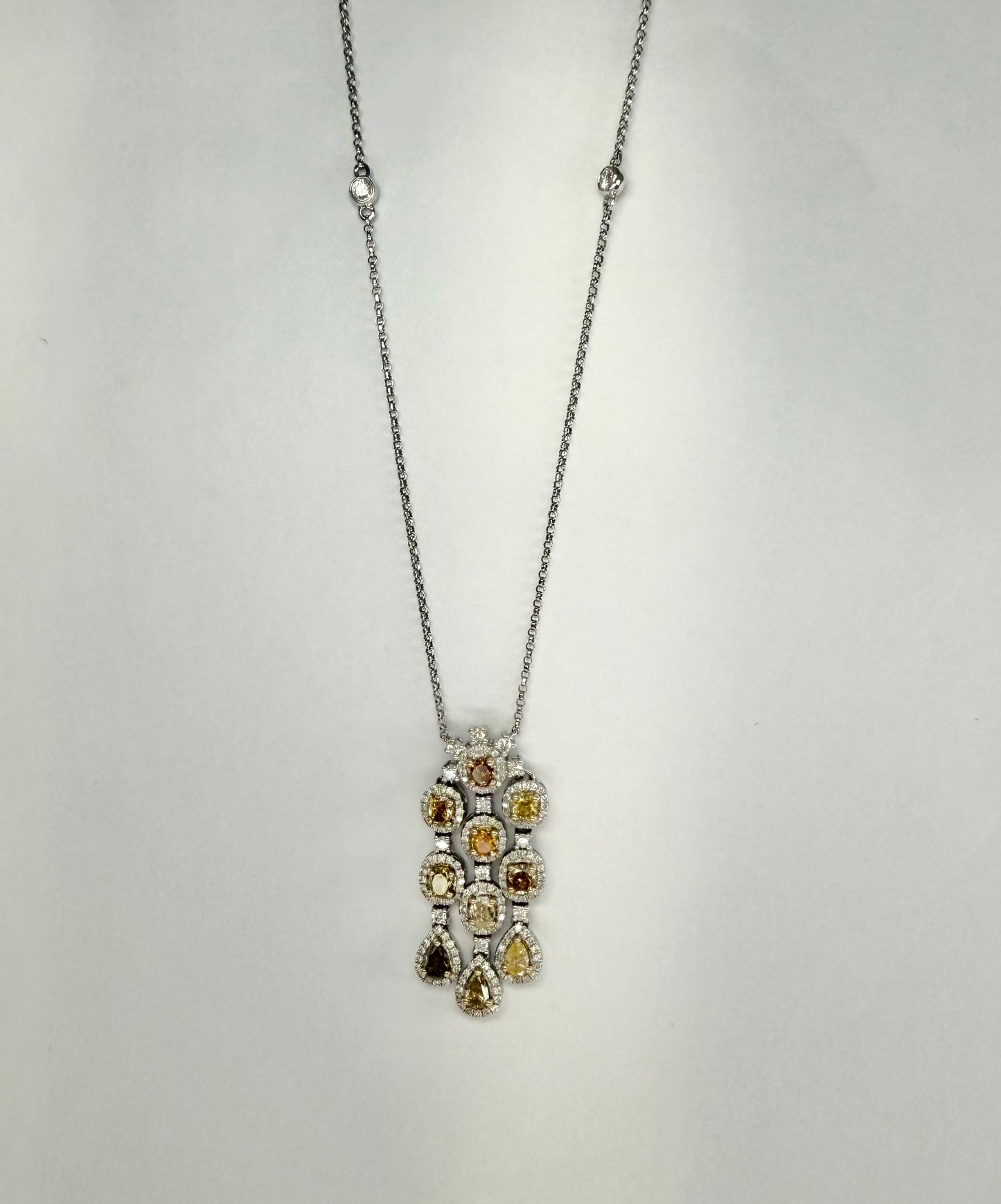 White Gold Necklace with Fancy Yellow and Champagne Diamonds
