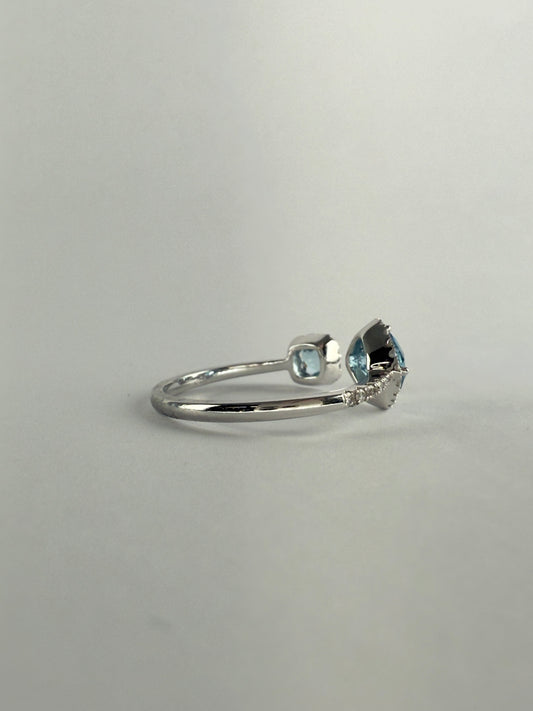 Blue Topaz and Diamond Open Ring
