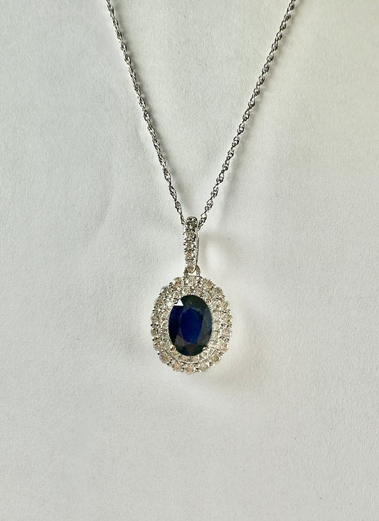 Sapphire Halo Diamond Necklace