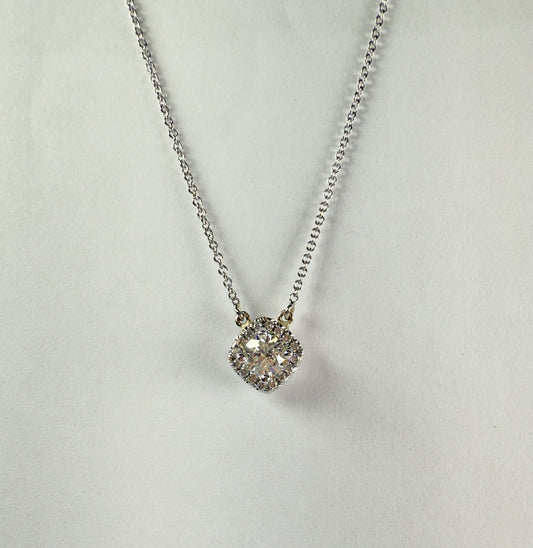 Round Brilliant Cut Diamond Halo Necklace