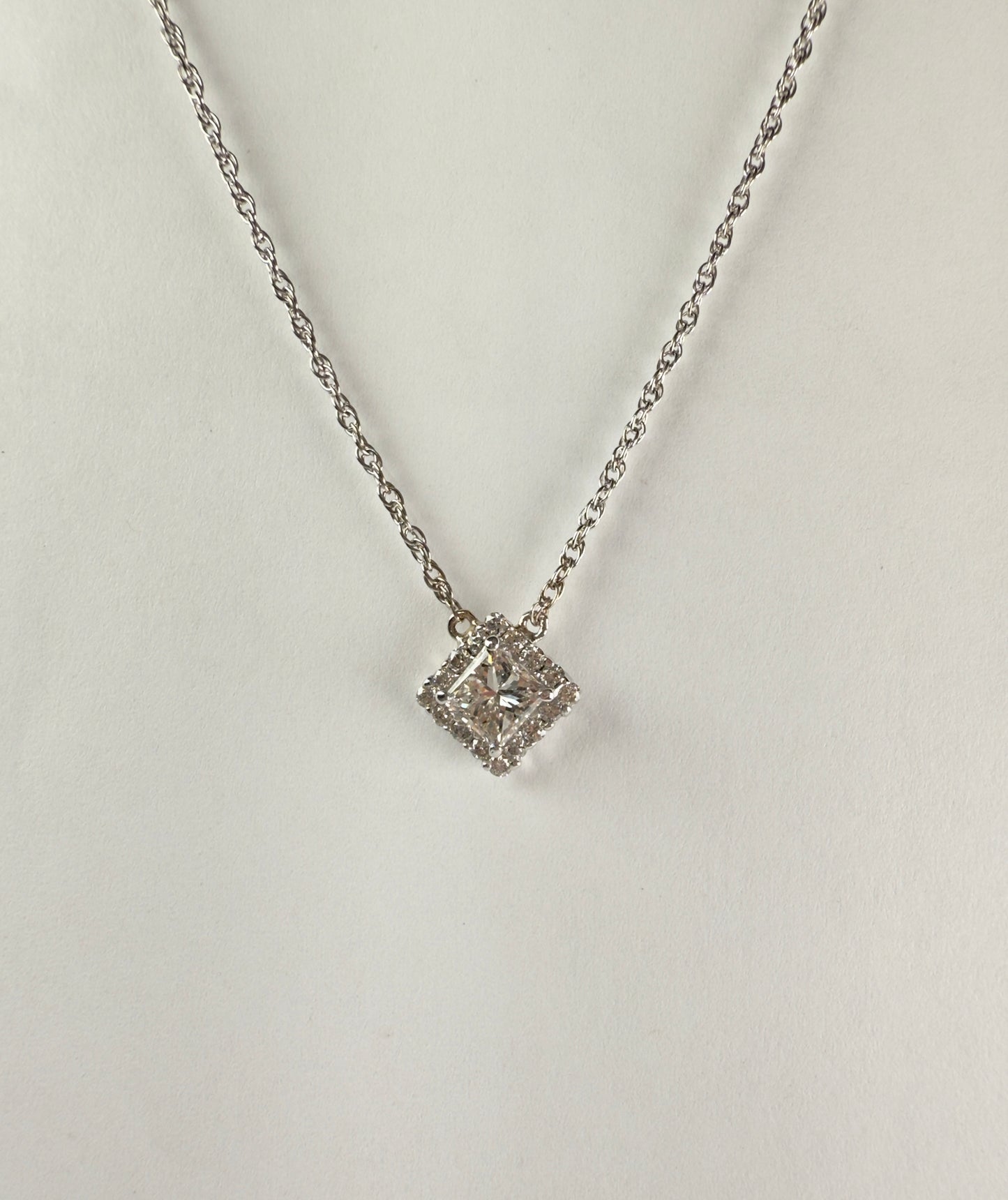 Princess Cut Diamond Halo Necklace