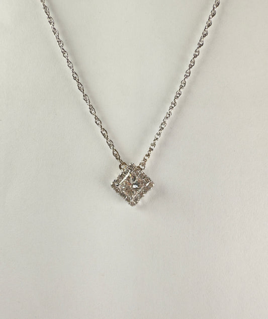 Princess Cut Diamond Halo Necklace