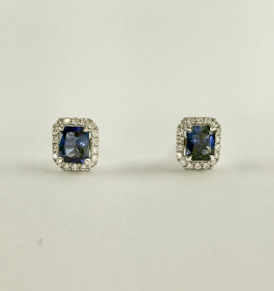 White Gold Sapphire and Diamond Stud Earrings
