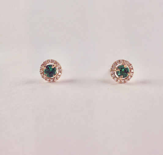 Yellow Gold Emerald and Diamond Earrings