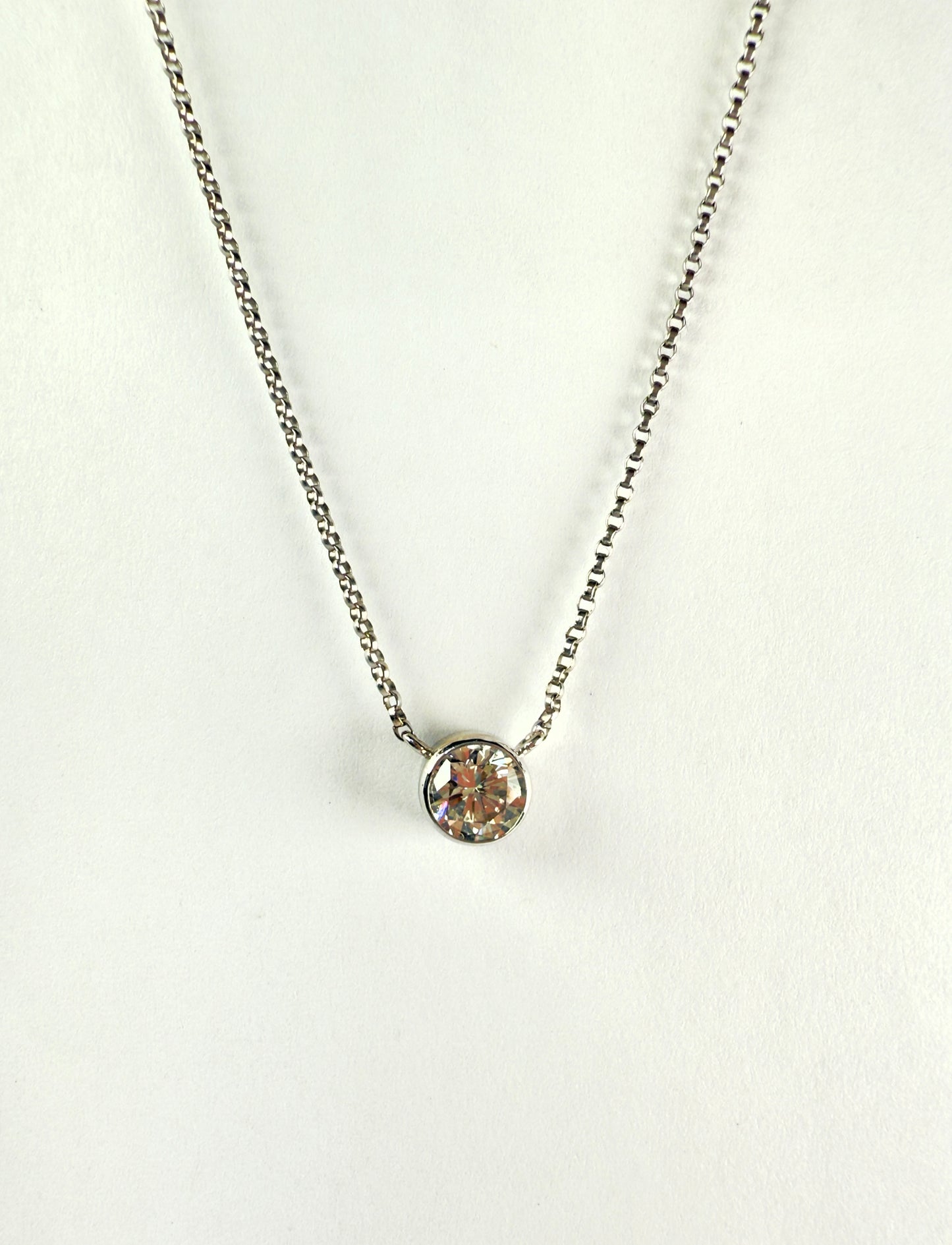 Round Brilliant Cut Diamond Bezel Solitaire Necklace