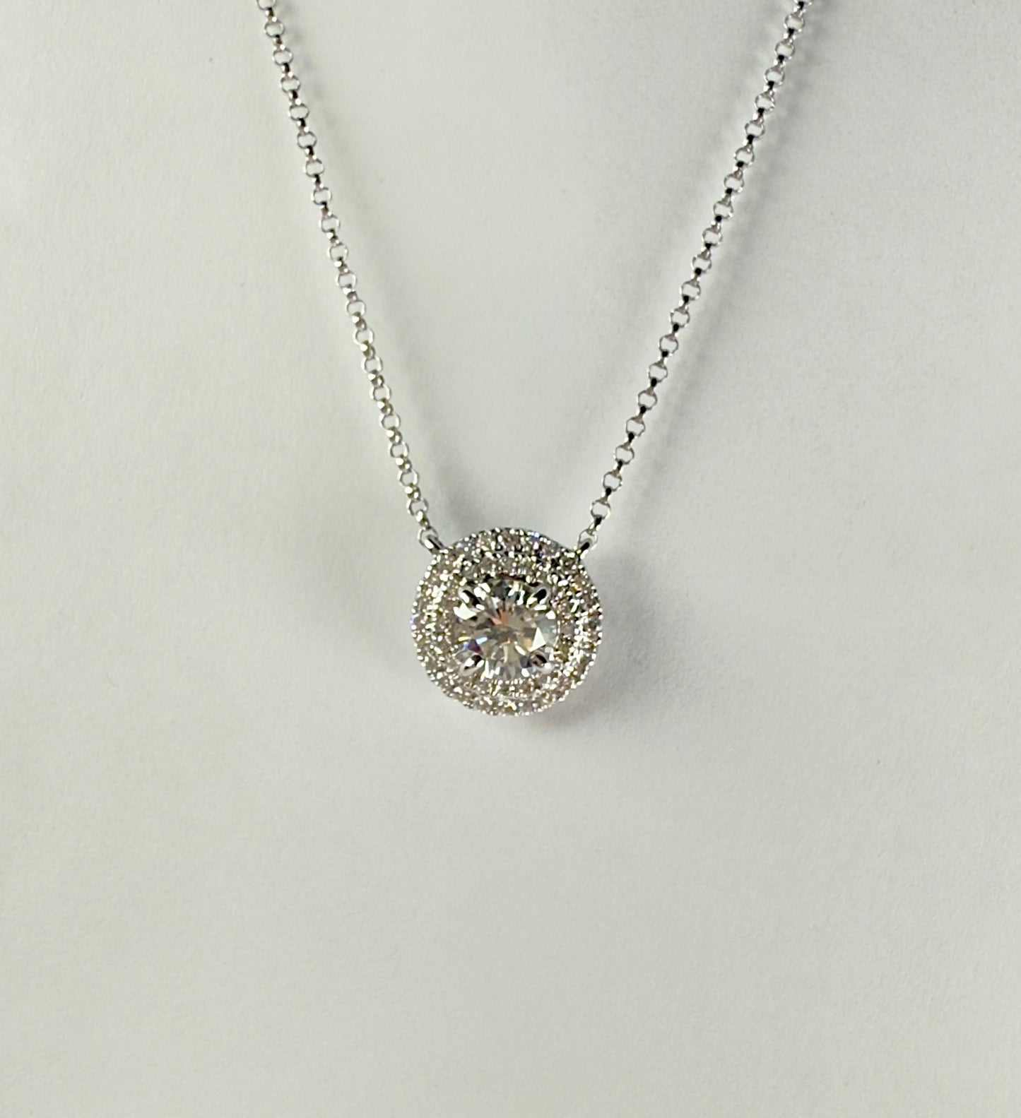 Round Brilliant Cut Diamond Halo Necklace