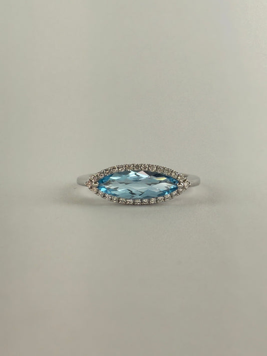 White Gold Blue Topaz and Diamond Ring