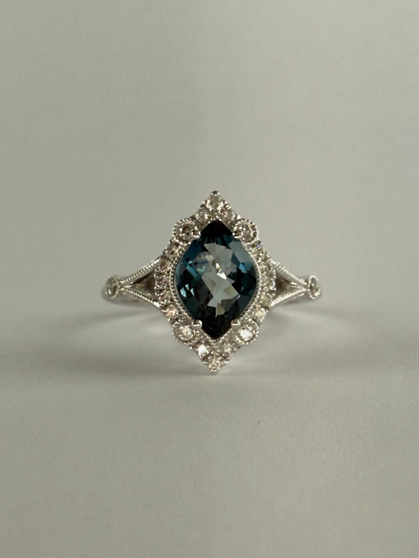 White Gold London Blue Topaz and Diamond Ring