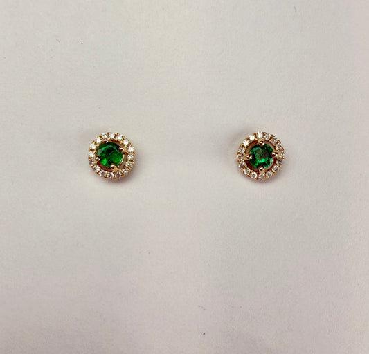 Yellow Gold Emerald and Diamond Earrings